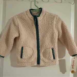 Cozy Cream Teddy Jacket with Teal Trim